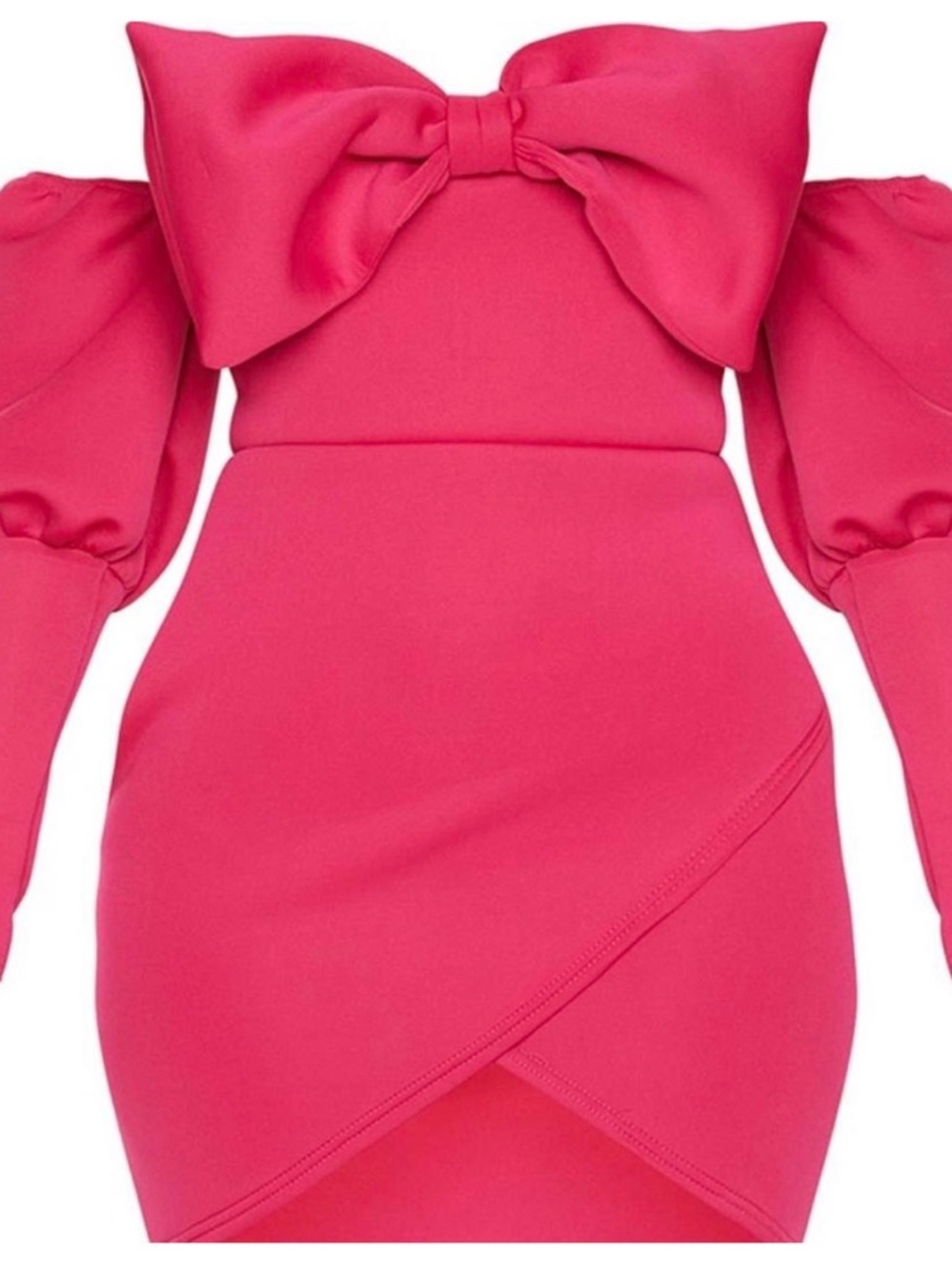 PrettyLittleThing Hot Pink Off-Shoulder Bow Mini Dress